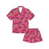 Alien Pattern Print Design 03 Kids' Boys' Girls' V-Neck Short Pajama Set