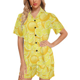 lemon pattern Women's V-Neck Short Pajama Set