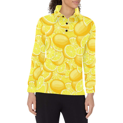 lemon pattern Women's Long Sleeve Polo Shirt