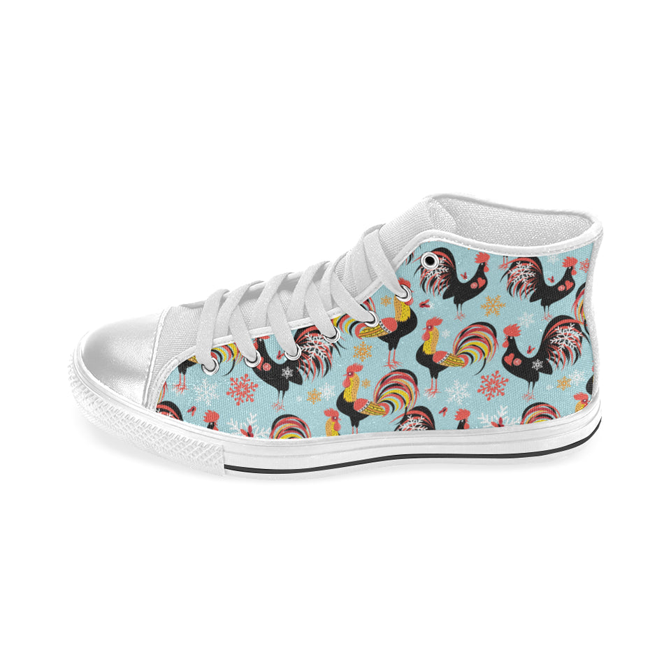 Rooster chicken cock snowfalke Women's High Top Canvas Shoes White