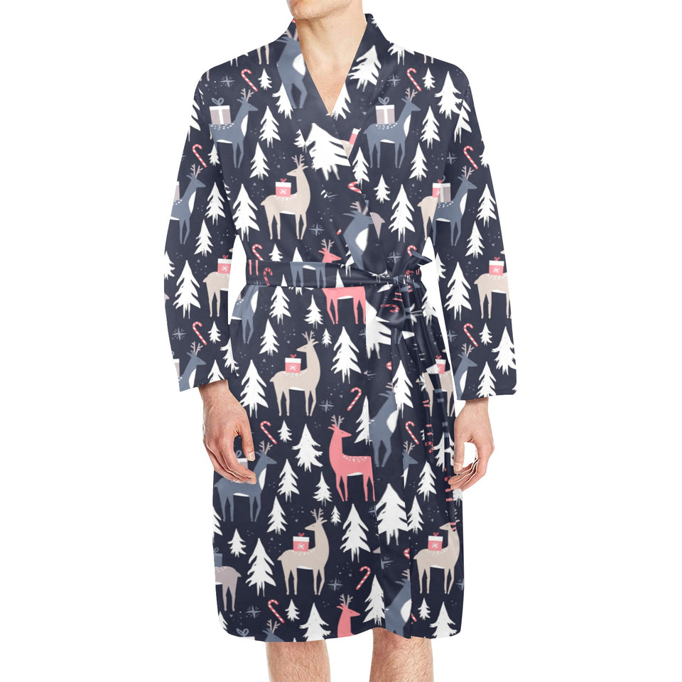 Deers Winter Christmas pattern Men's Long Sleeve Belted Night Robe