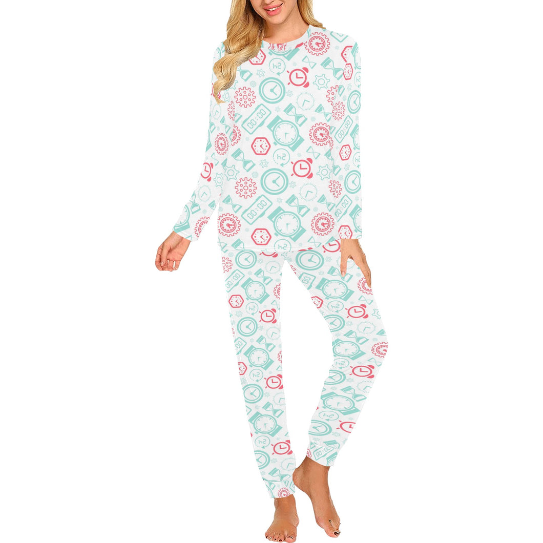 Clock time pattern blackground Women's All Over Print Pajama Set