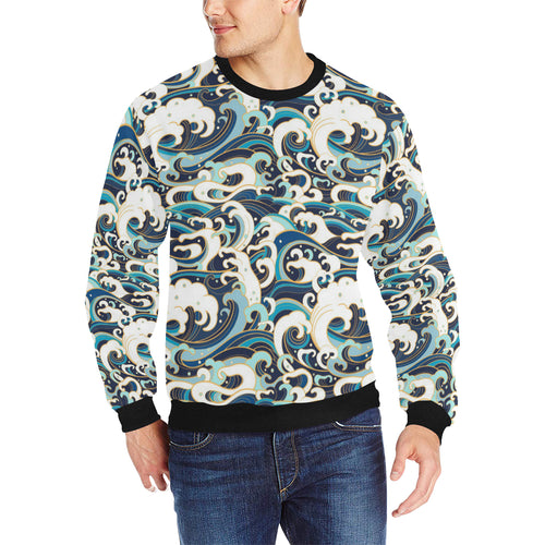 Japanese wave pattern Men's Crew Neck Sweatshirt