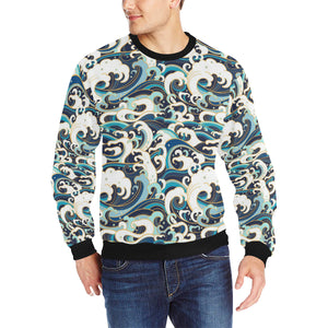 Japanese wave pattern Men's Crew Neck Sweatshirt