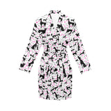 Greyhound Pattern Print Design 02 Women's Long Sleeve Belted Night Robe