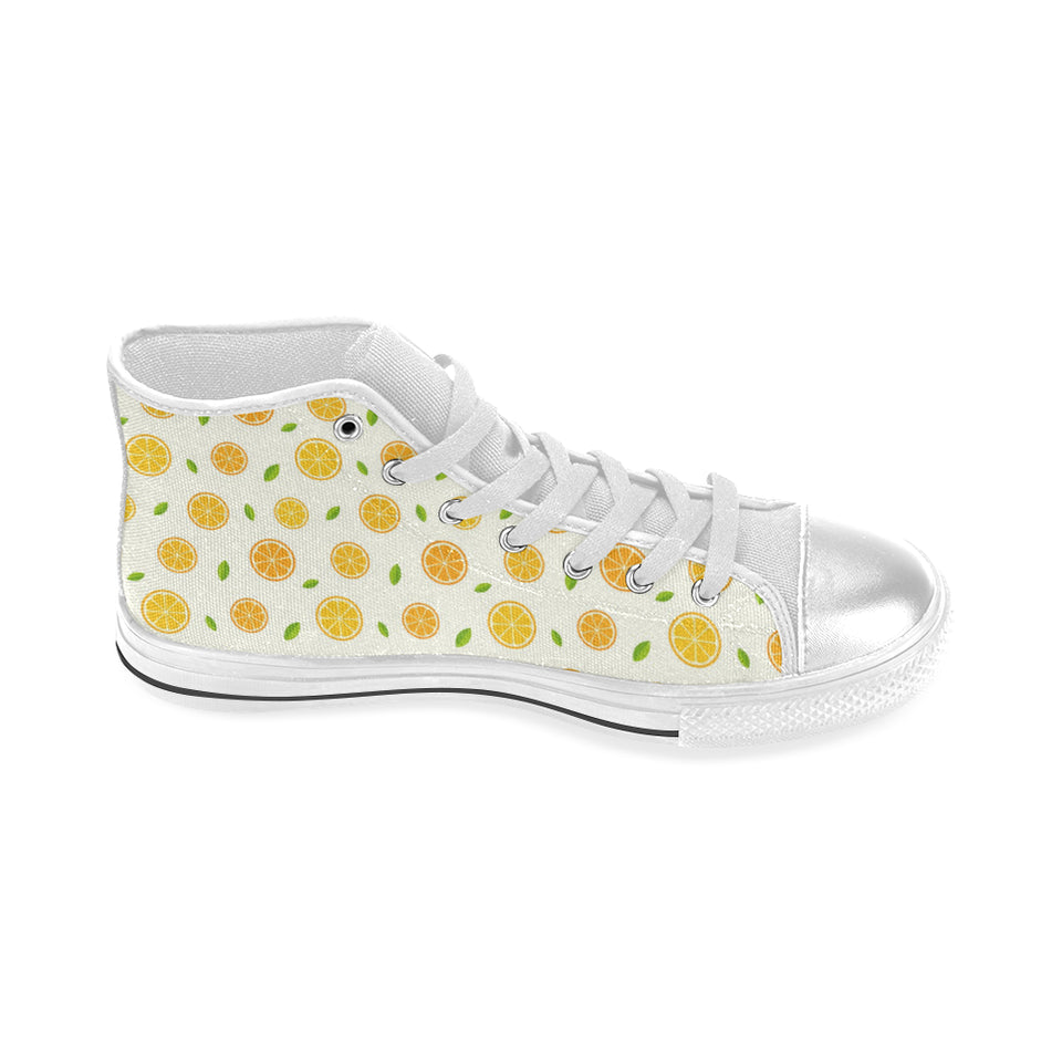 oranges leaves pattern Women's High Top Canvas Shoes White