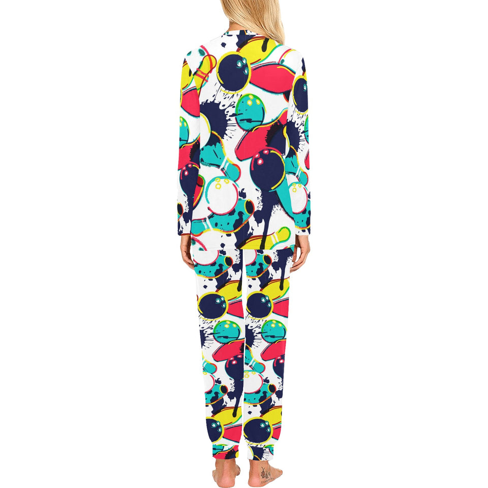 watercolor bowling ball pins Women's All Over Print Pajama Set