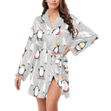 Cute Penguin christmas pattern Women's Long Sleeve Belted Night Robe