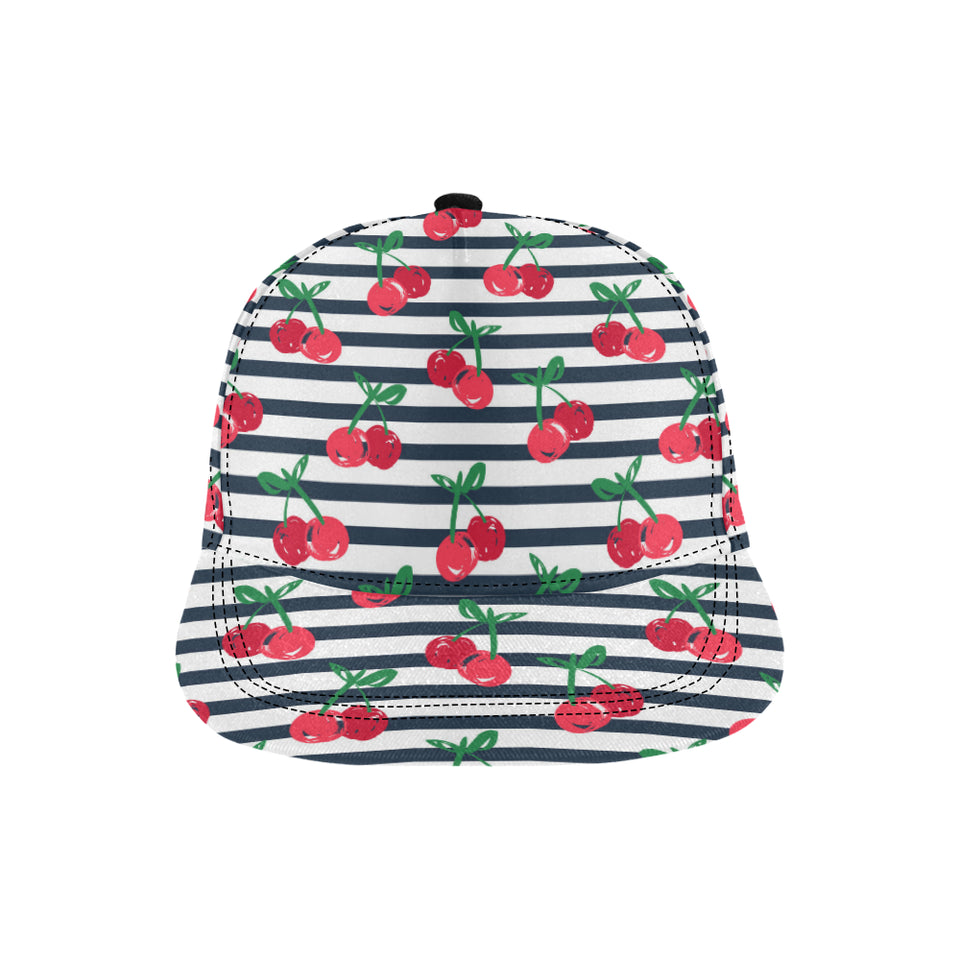 Hand drawn cherry pattern striped background All Over Print Snapback Cap