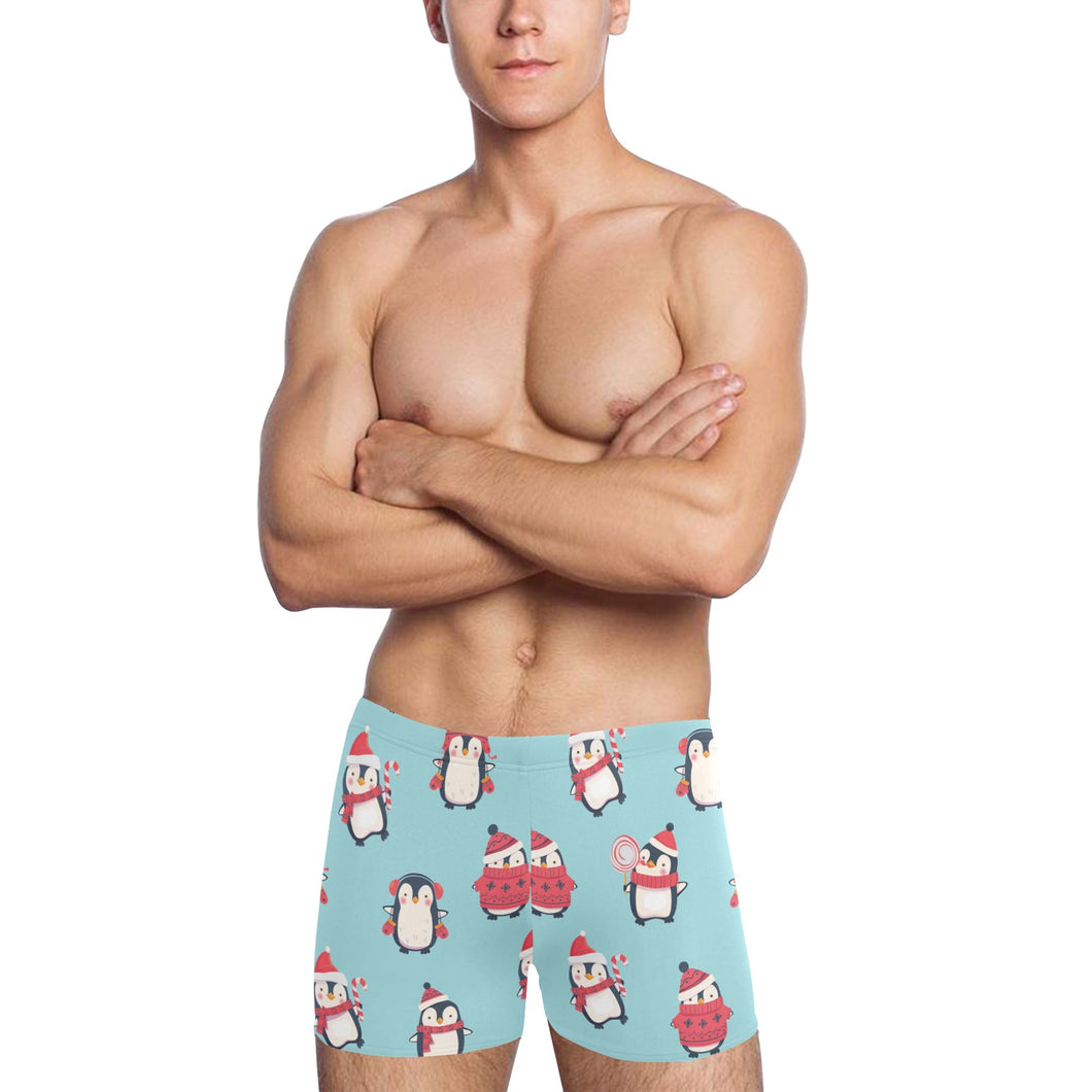 Cute penguin christmas design pattern Men's Swimming Trunks