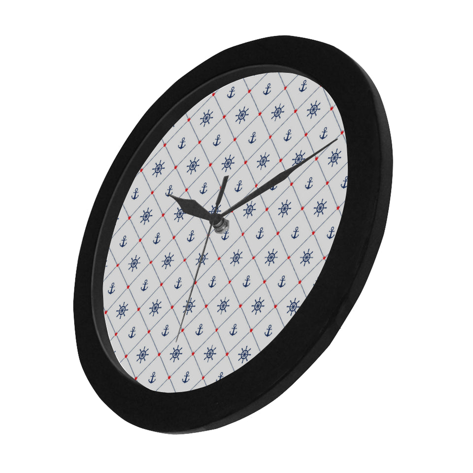 Anchor rudder nautical design pattern Elegant Black Wall Clock