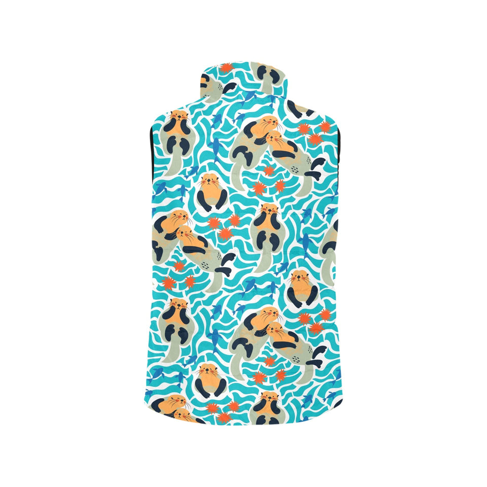 Cute sea otters fishe sea urchin pattern Women's Padded Vest