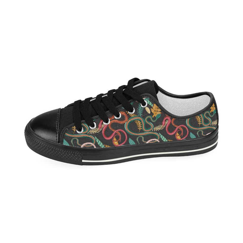 Colorful snake plant pattern Kids' Boys' Girls' Low Top Canvas Shoes Black