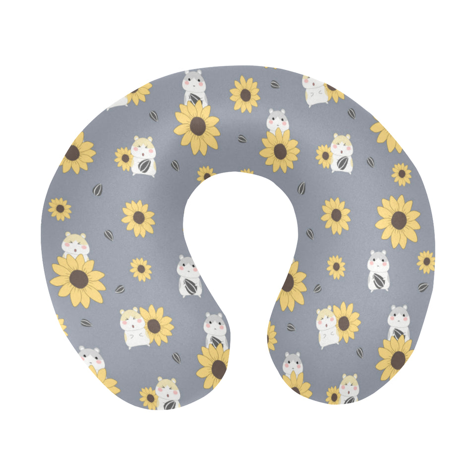 Cute hamster sunflower pattern background U-Shaped Travel Neck Pillow