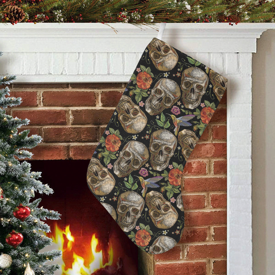 Skull rose humming bird flower pattern Christmas Stocking