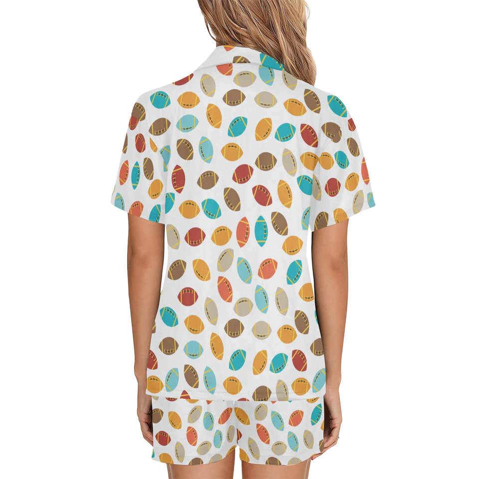 Colorful american football ball pattern Women's V-Neck Short Pajama Set
