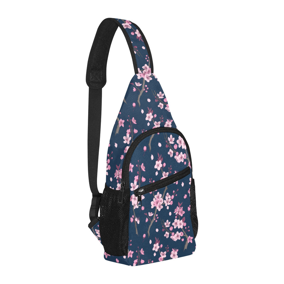 Pink sakura cherry blossom blue background All Over Print Chest Bag