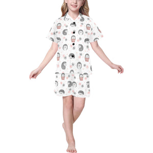 Hedgehog Pattern Print Design 02 Kids' Boys' Girls' V-Neck Short Pajama Set