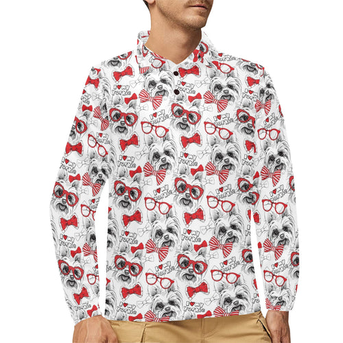 Yorkshire Terrier Pattern Print Design 04 Men's Long Sleeve Polo Shirt