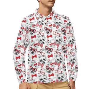 Yorkshire Terrier Pattern Print Design 04 Men's Long Sleeve Polo Shirt