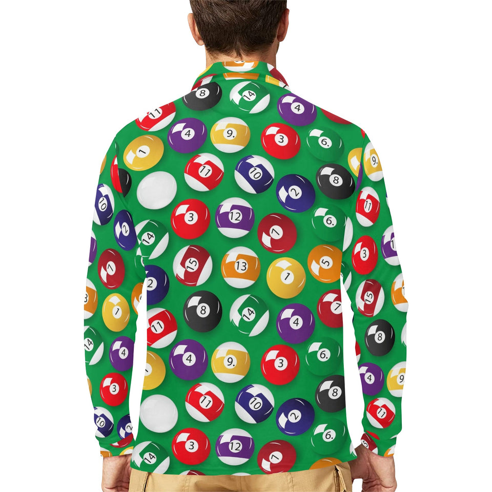 Billiard Ball Pattern Print Design 02 Men's Long Sleeve Polo Shirt