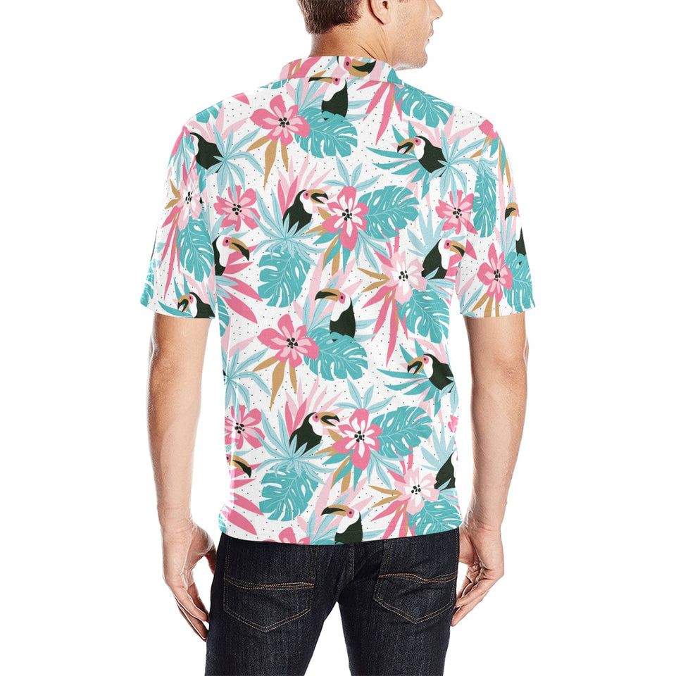 Toucan tropical flower leave pattern Men's All Over Print Polo Shirt
