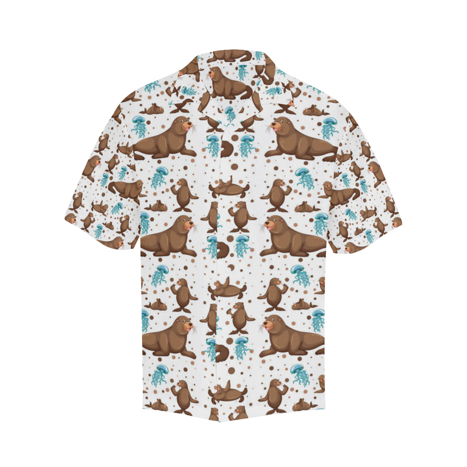 sea lion Seals jellyfish pattern Men's All Over Print Hawaiian Shirt