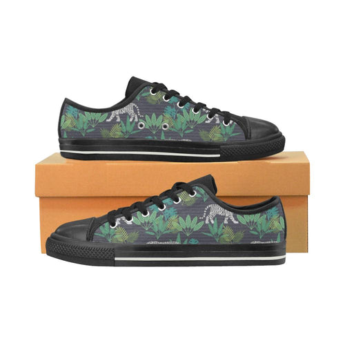 white bengal tigers tropical plant Kids' Boys' Girls' Low Top Canvas Shoes Black