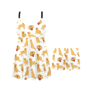 Golden Retriever Pattern Print Design 05 Chest Sexy Pleated Two Piece Swim Dress