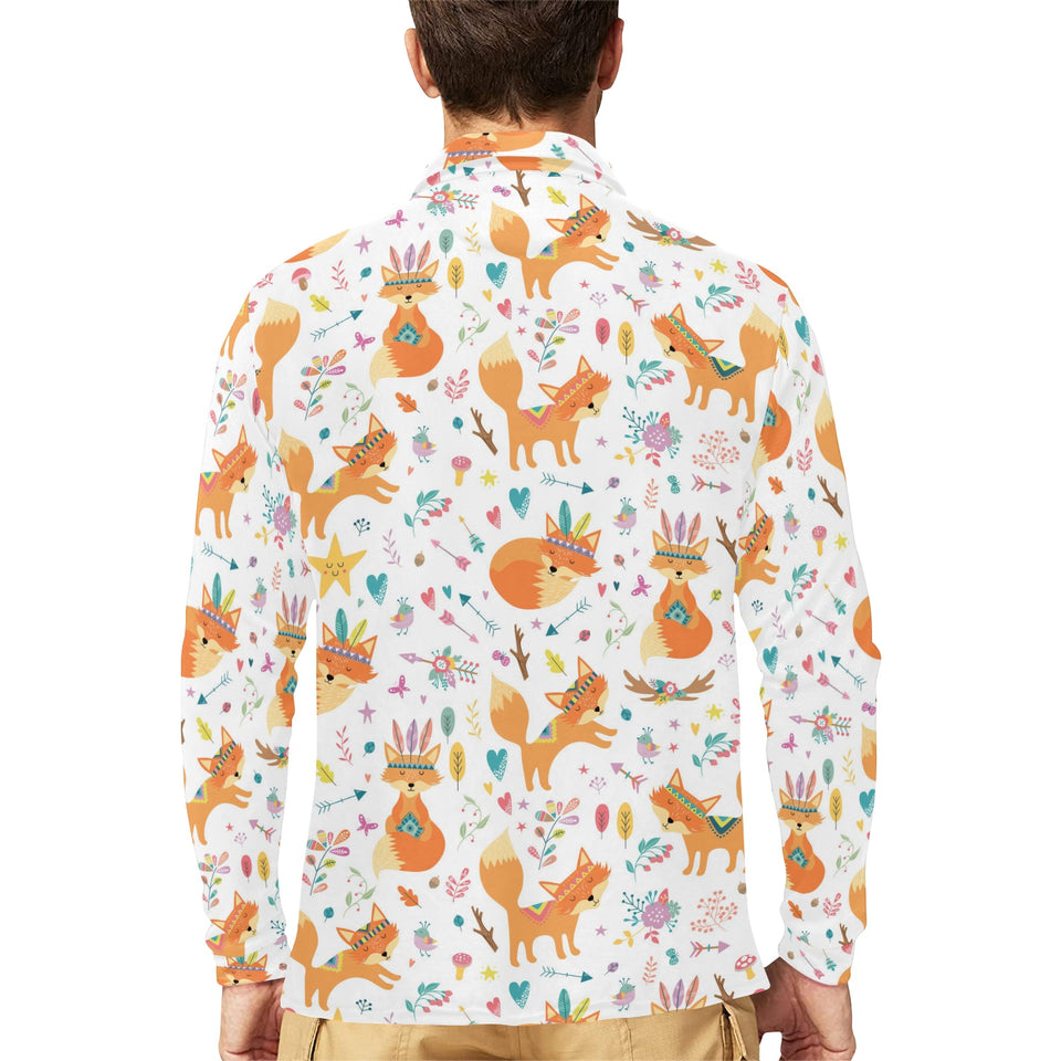 cute tribal fox pattern Men's Long Sleeve Polo Shirt