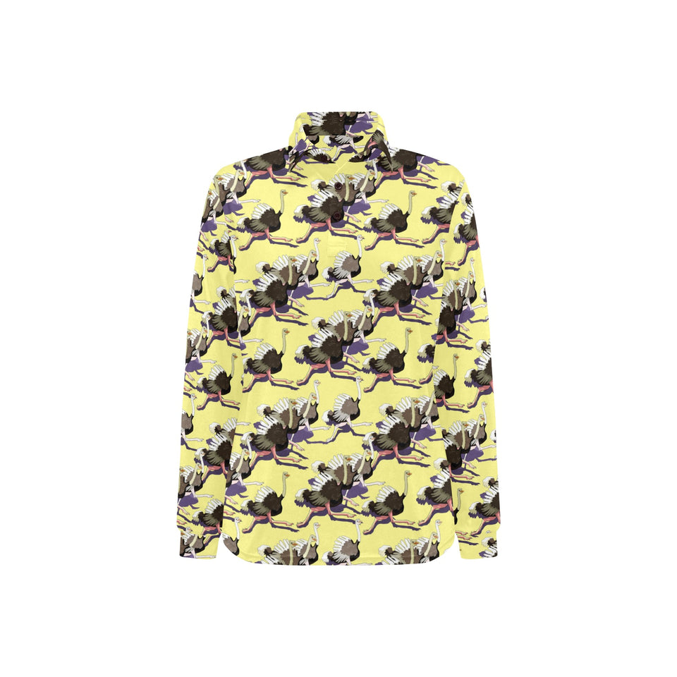 Ostrich Pattern Print Design 04 Women's Long Sleeve Polo Shirt