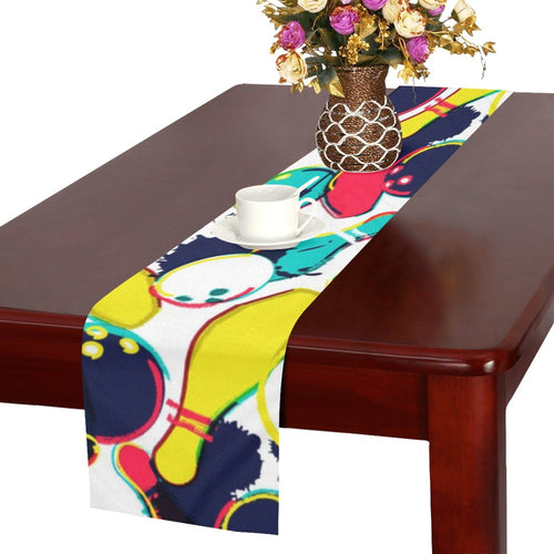 watercolor bowling ball pins Table Runner