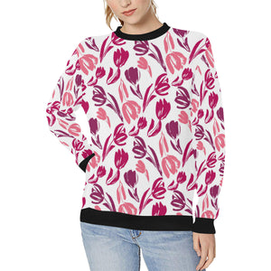 pink sketch tulip pattern Women's Crew Neck Sweatshirt