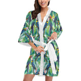 Colorful parrot exotic flower leaves Women's Short Kimono Robe