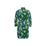 Lime ice flower pattern Men's Long Sleeve Belted Night Robe