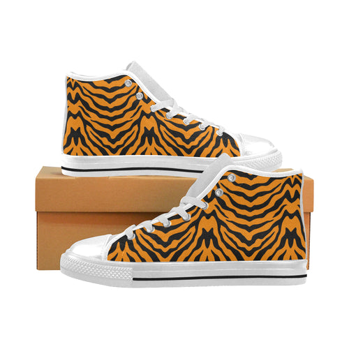 Bengal tigers skin print pattern Men's High Top Canvas Shoes White