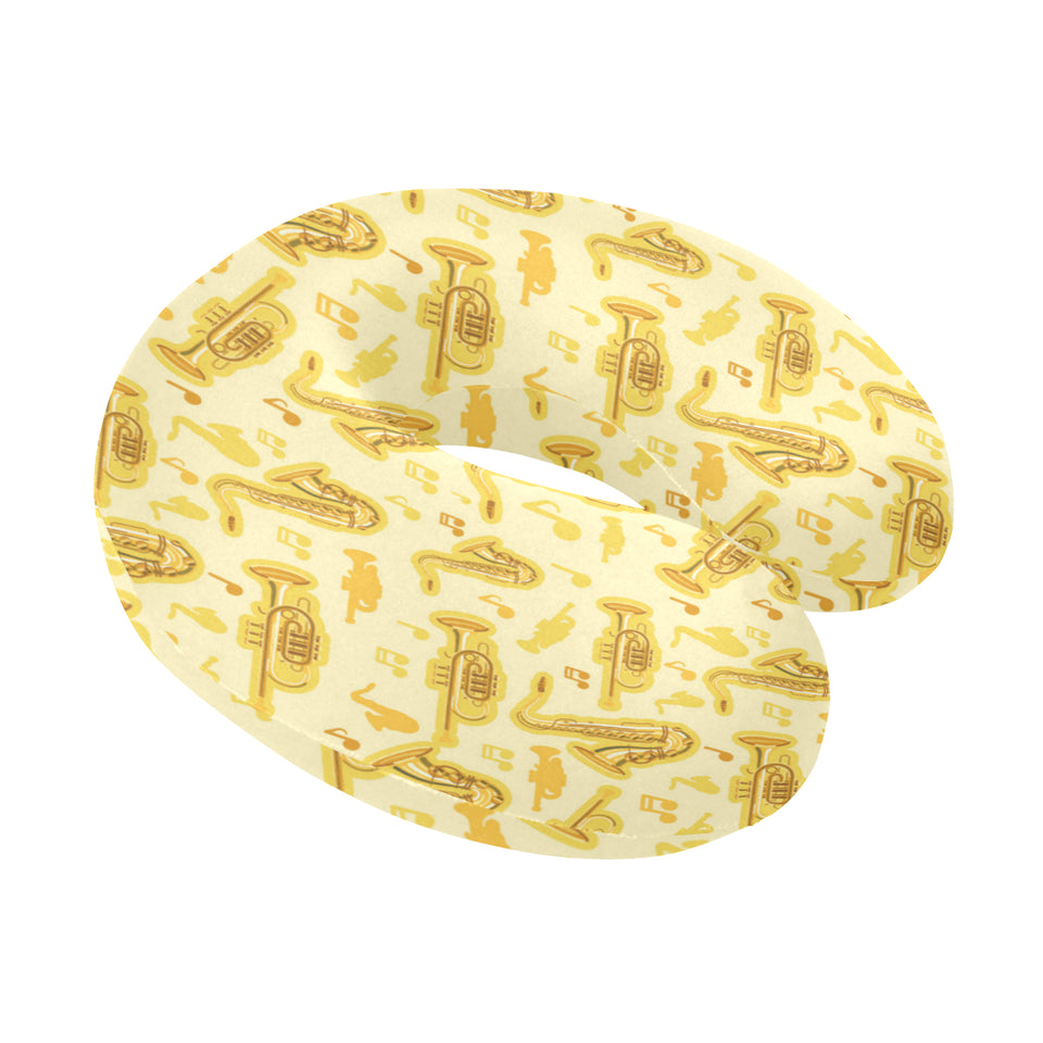 Saxophone cornet pattern yellow background U-Shaped Travel Neck Pillow