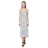 Heart pattern gray background V-Neck Open Fork Long Dress