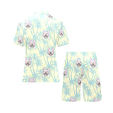 French bulldog hawaii blackground Men's V-Neck Short Pajama Set