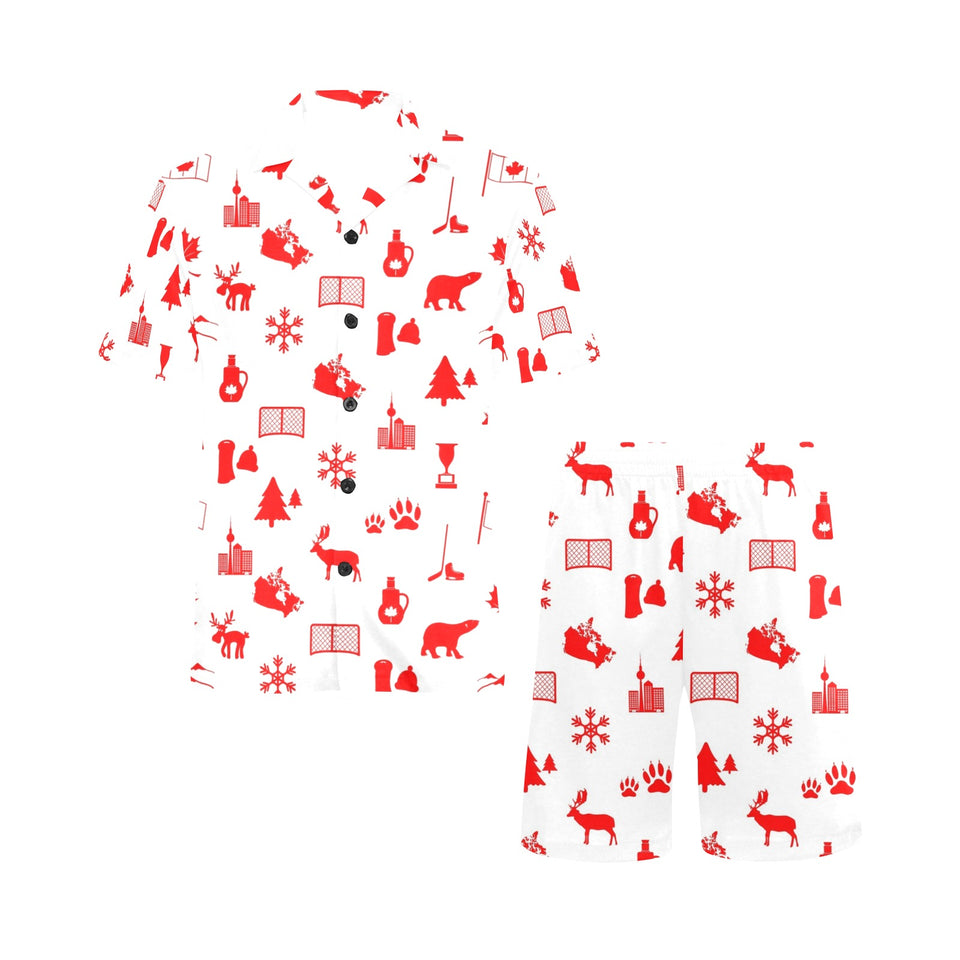 Canada Pattern Print Design 04 Men's V-Neck Short Pajama Set