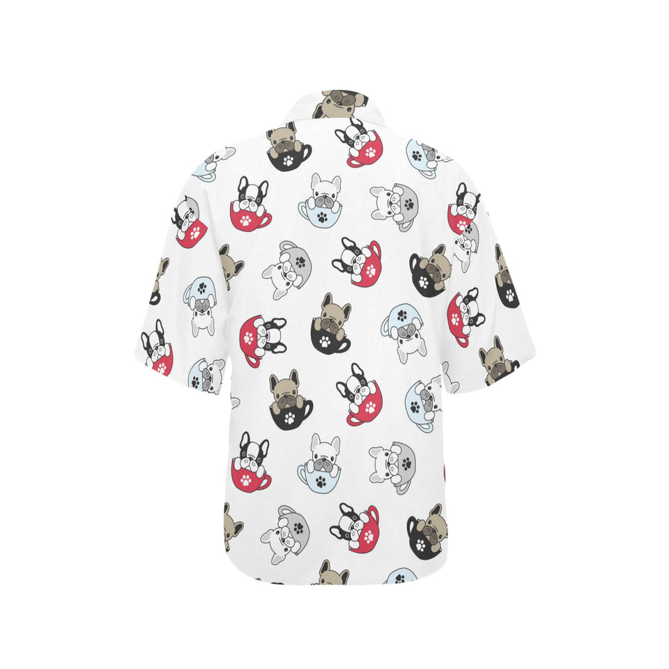 French bulldog cup paw pattern Women's All Over Print Hawaiian Shirt