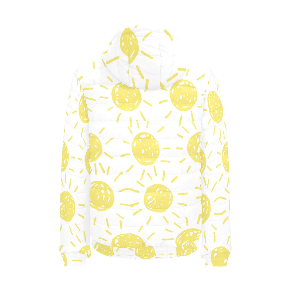 hand drawn sun pattern Men's Padded Hooded Jacket