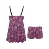 Eiffel Tower Heart Pattern Print Design 04 Chest Sexy Pleated Two Piece Swim Dress