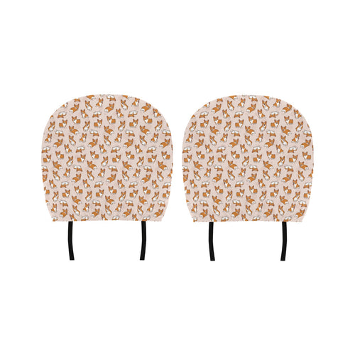 Cute Corgis Pattern pink background Car Headrest Cover