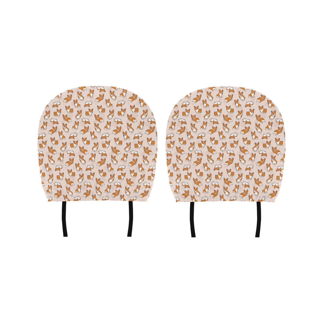 Cute Corgis Pattern pink background Car Headrest Cover