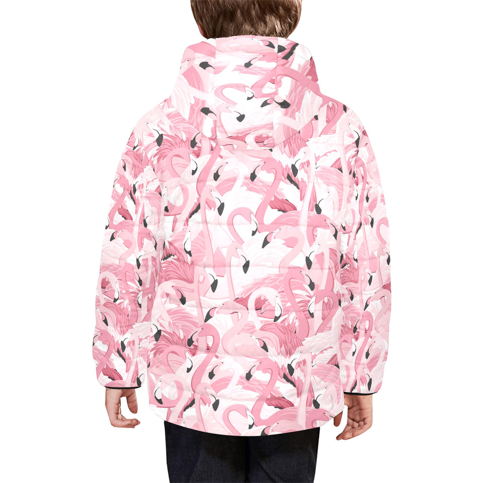 Pink flamingos pattern background Kids' Boys' Girls' Padded Hooded Jacket