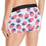 Strawberry pattern blue lines background Men's All Over Print Boxer Briefs Men's Underwear