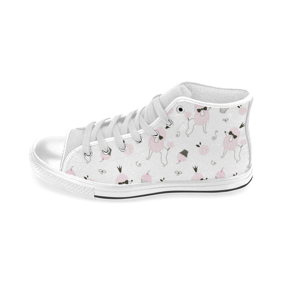 Poodle dog rose cake pattern Men's High Top Canvas Shoes White