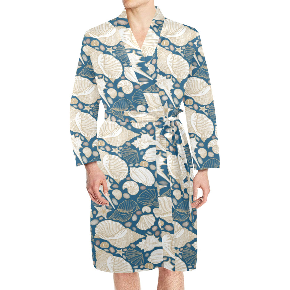 Sea turtle Polynesian Tribal design pattern Men's Long Sleeve Belted Night Robe