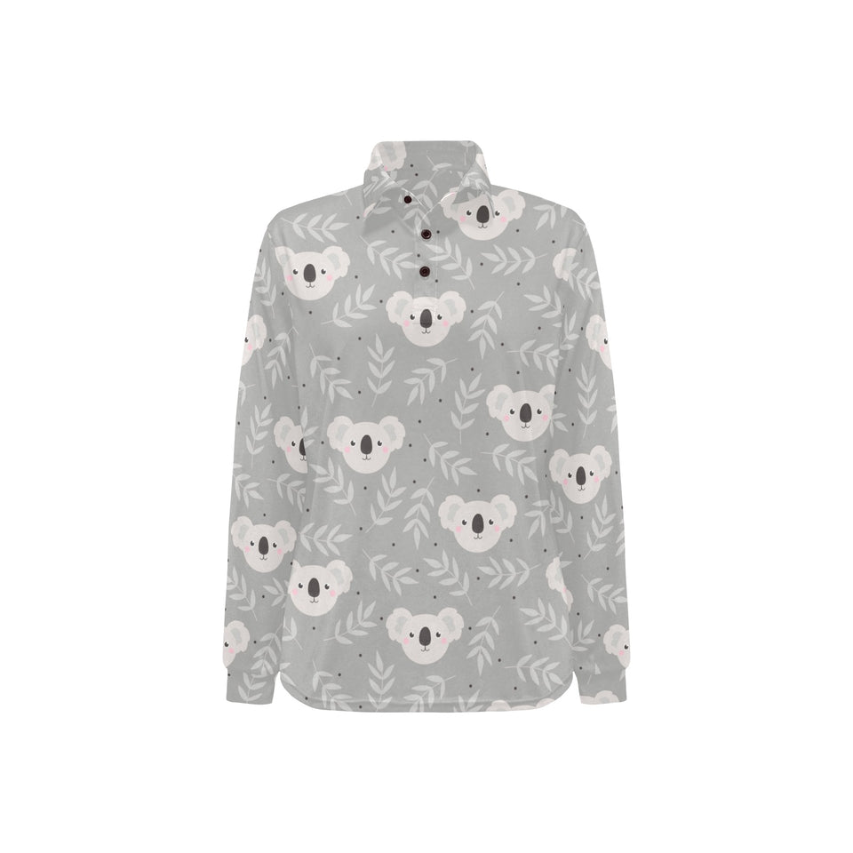 Cute koala leaves pattern Women's Long Sleeve Polo Shirt
